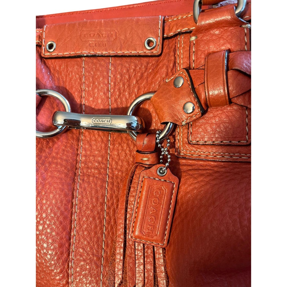 Orange Leather Tote Shoulder Bag with Braided Detail - Picture 6 of 7